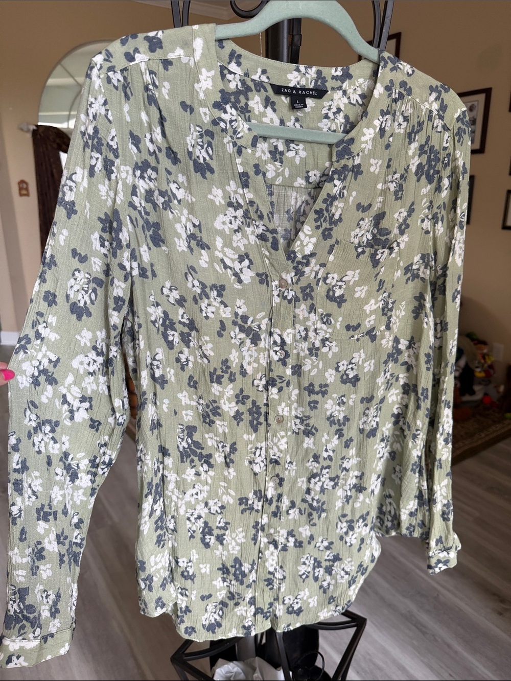 Zac & Rachel Sage Green Floral Button-Front Blouse